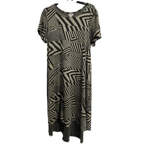 LuLaRoe Black and Cream Geometric Abstract Midi Dress - L